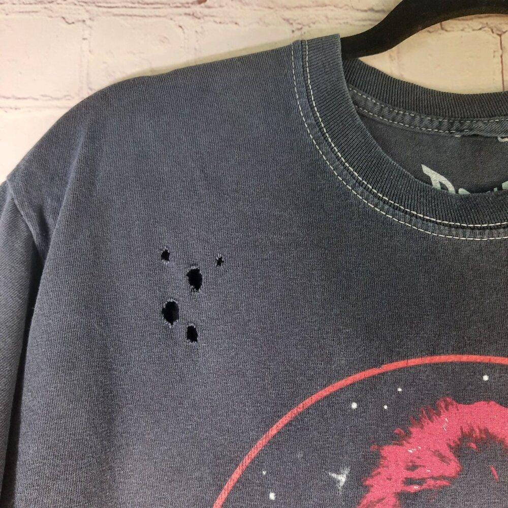 David Bowie Womens Bowie Retro Picture Vintage Style Navy Distressed Shirt - Picture 4 of 10